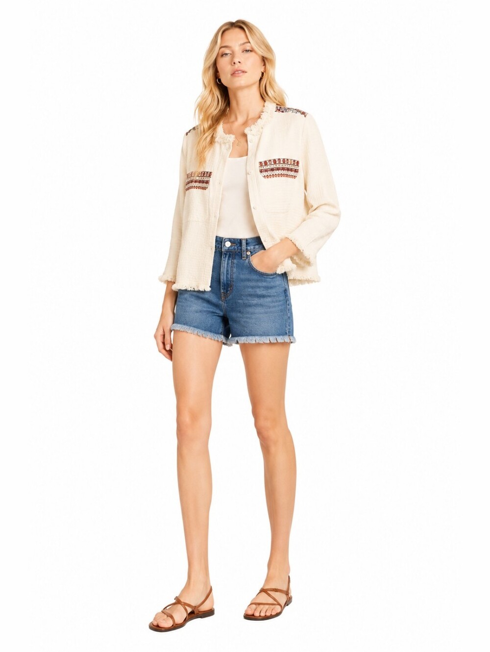 Zara Size M Ivory Embroidered Fringe Jacket